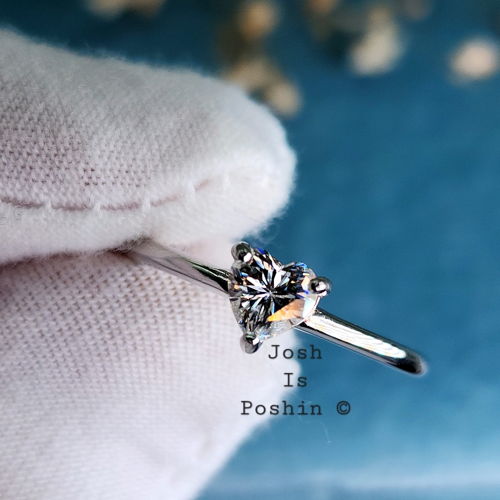 0.50CTW moissanite heart cut ring in white gold over sterling silver